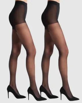 15 Denier Silky Slimming Sheer Tights - 2 Pack - Black