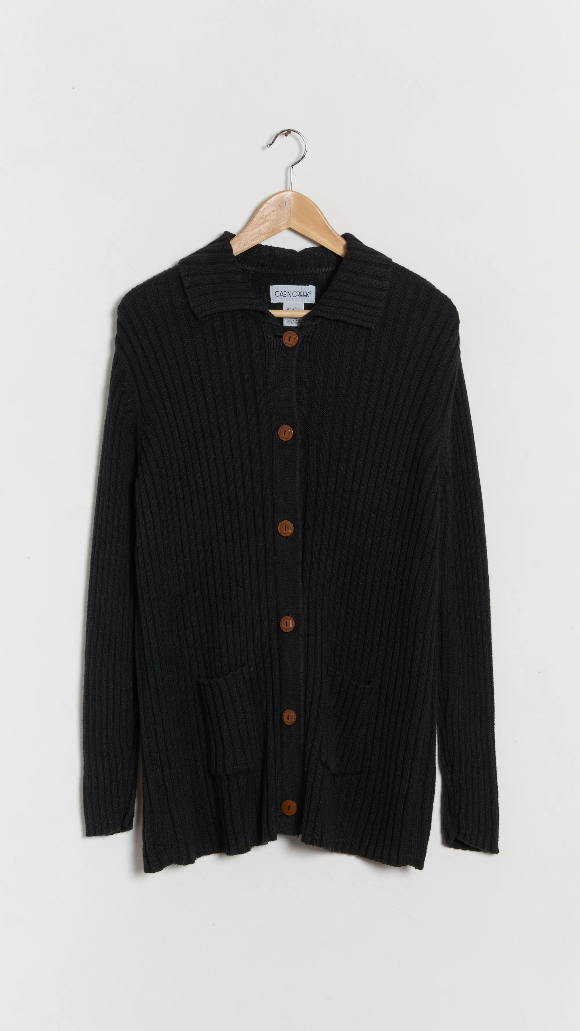 90s Ink Ribbed Wooden Button Cardigan XL