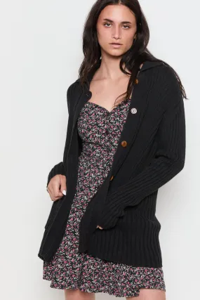 90s Ink Ribbed Wooden Button Cardigan XL