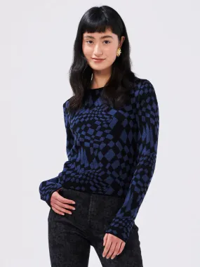 Abstract Check Merino Jacquard Crew Neck Jumper