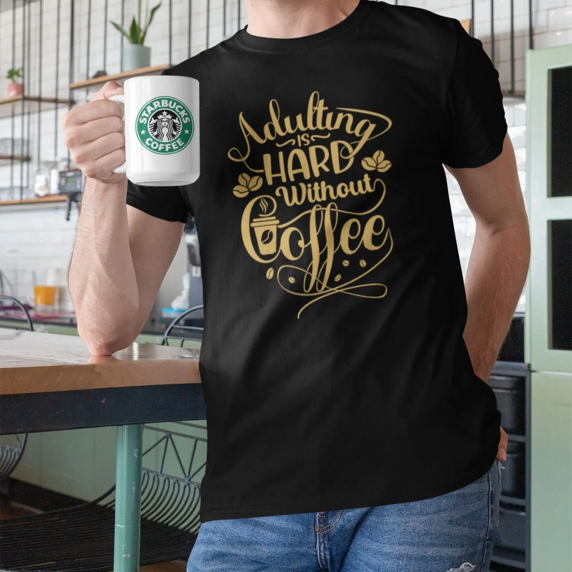 Adulting hard without coffee classic t-shirt