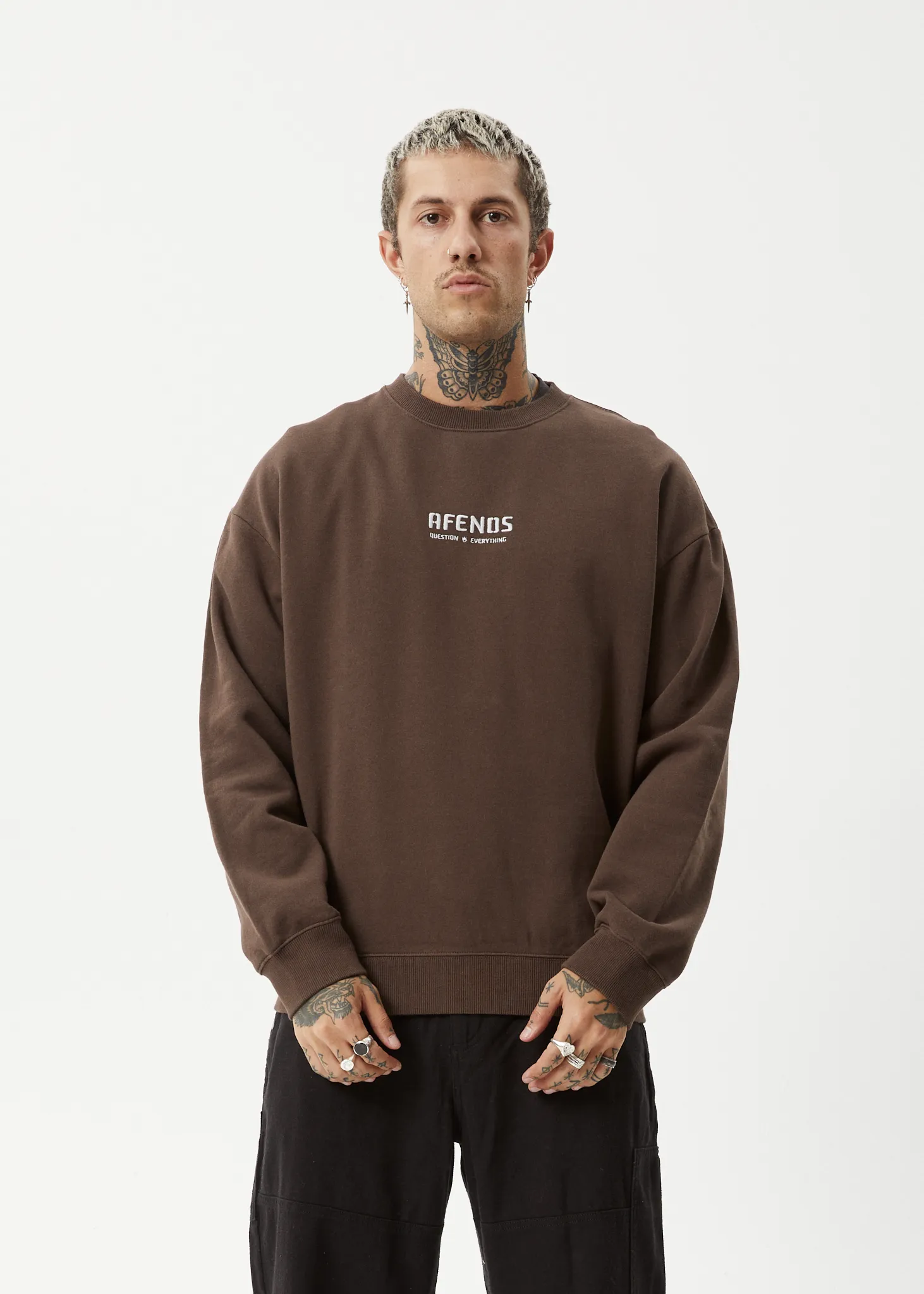 AFENDS Mens Questions - Crew Neck - Coffee