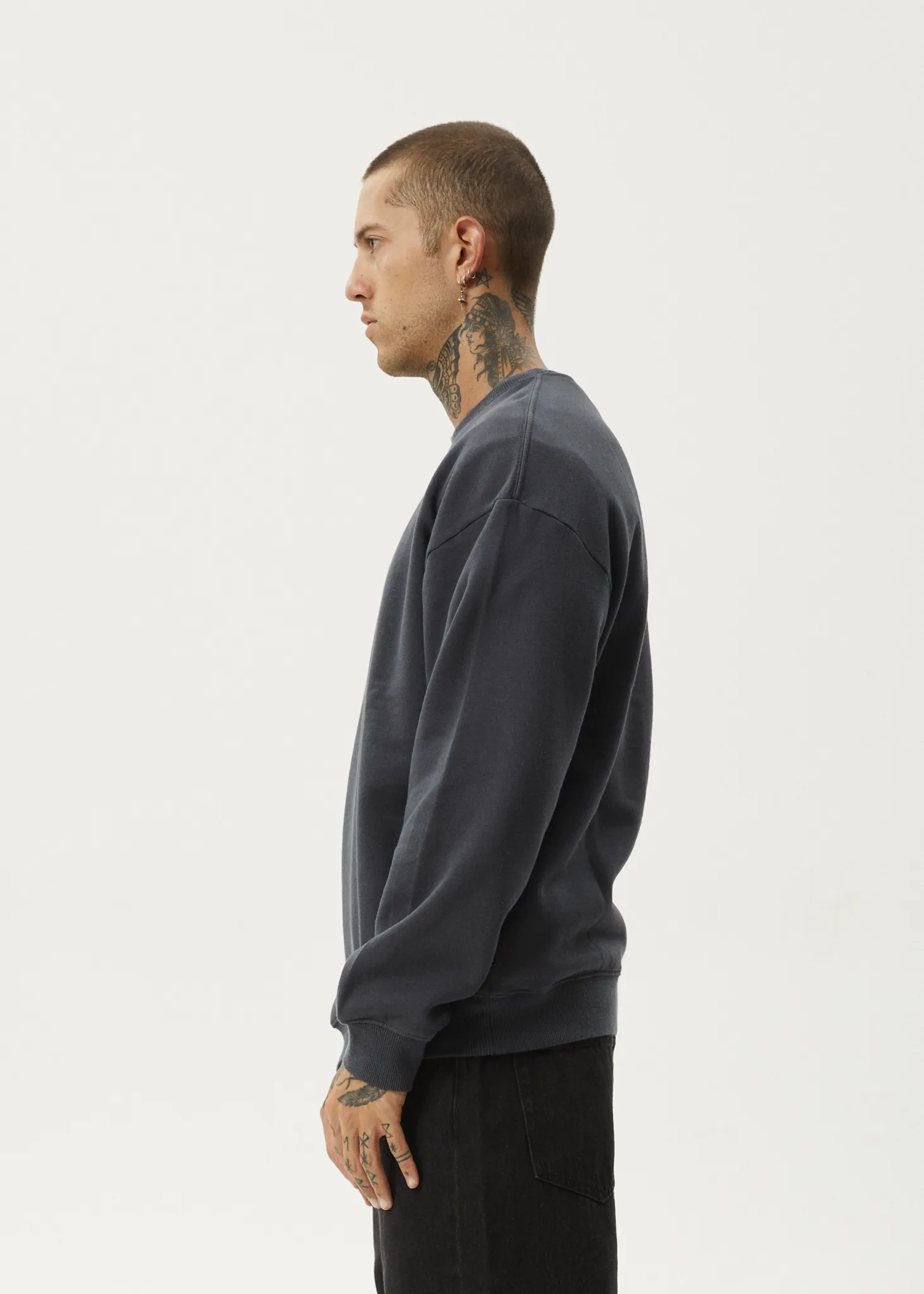 AFENDS Mens Thrown Out - Crew Neck - Charcoal