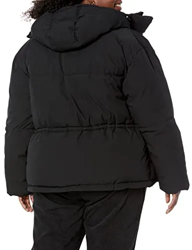 Amazon Essentials Women's Short Waisted Puffer Jacket (Available in Plus Size), Black, Medium