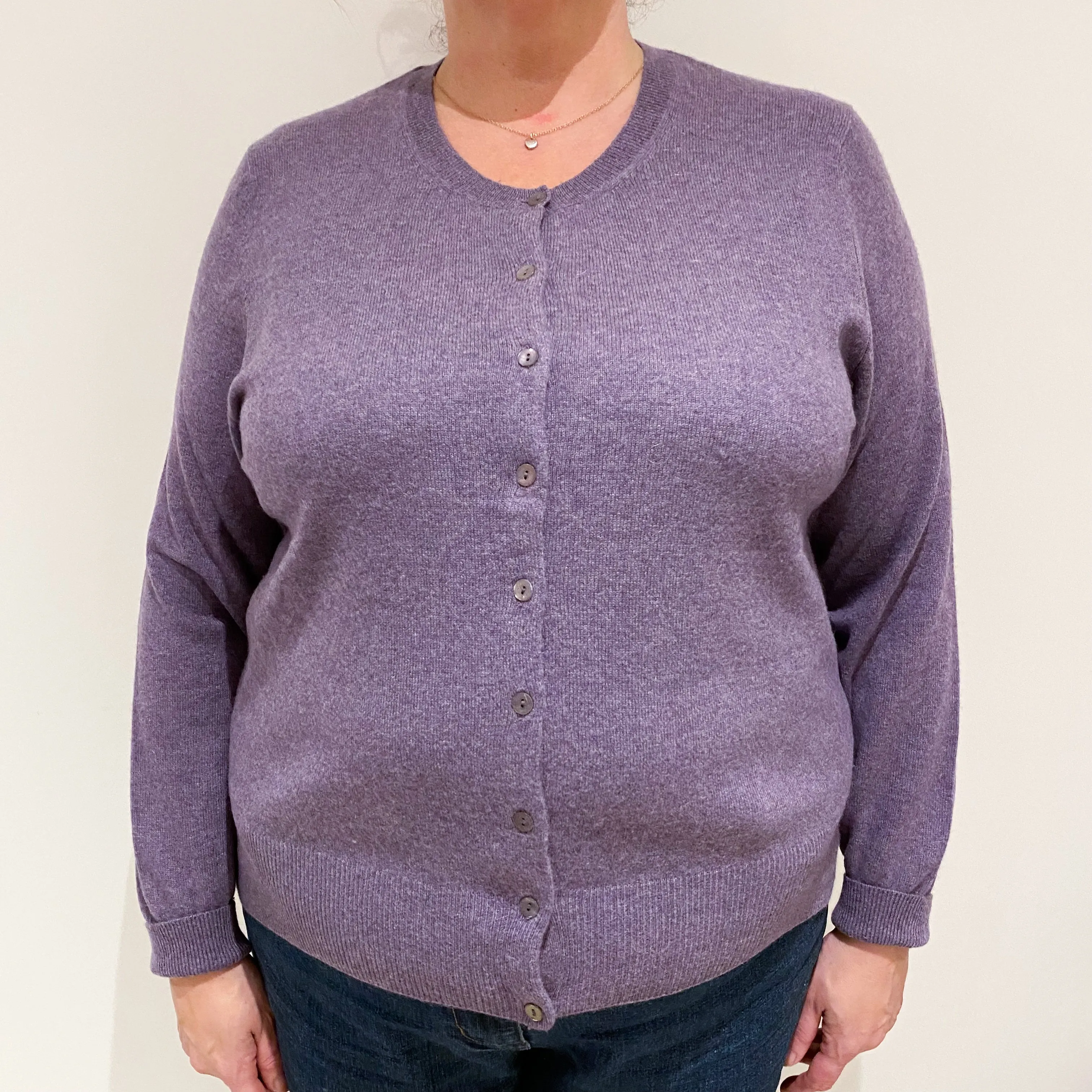 Amethyst Purple Cashmere Crew Neck Cardigan Extra Large