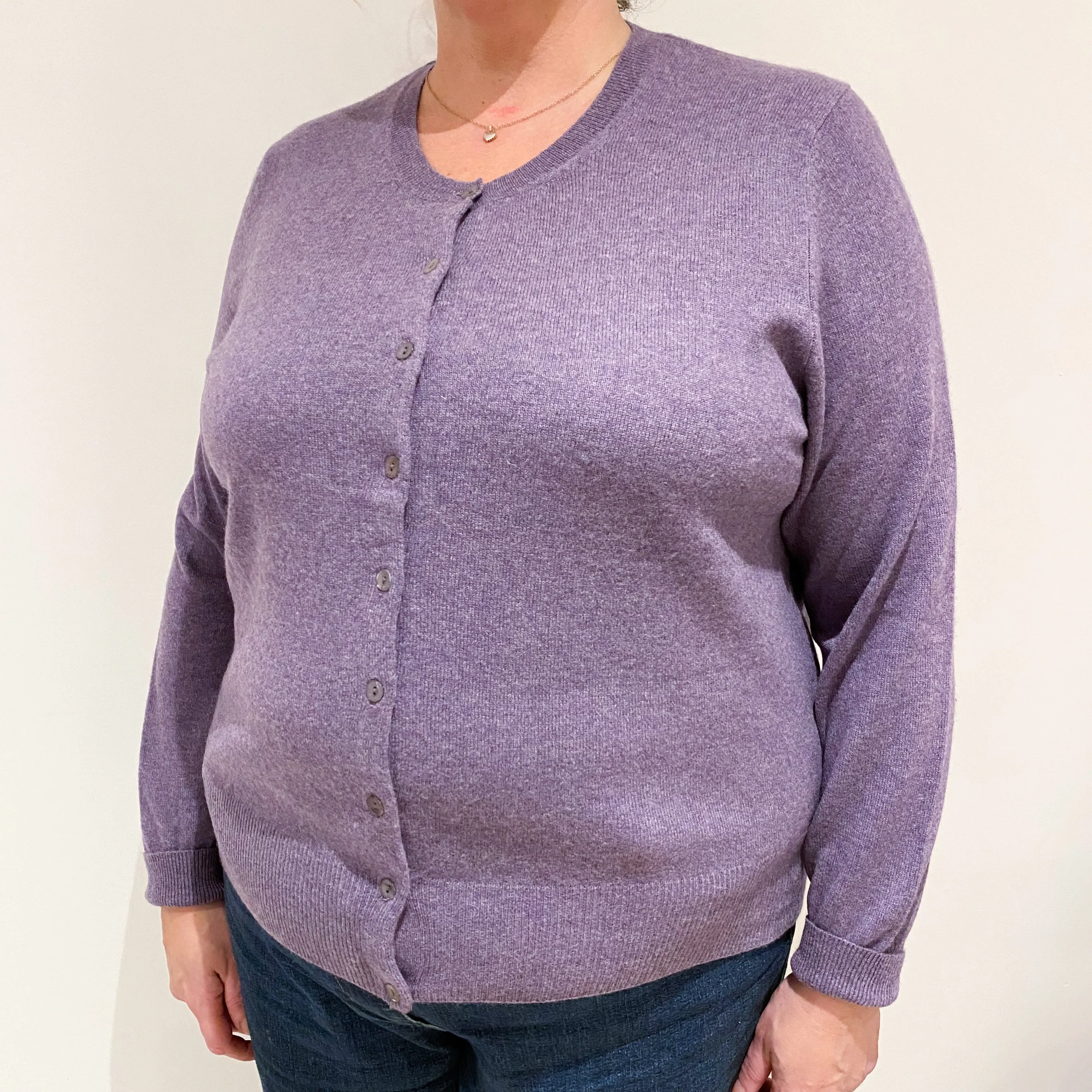 Amethyst Purple Cashmere Crew Neck Cardigan Extra Large