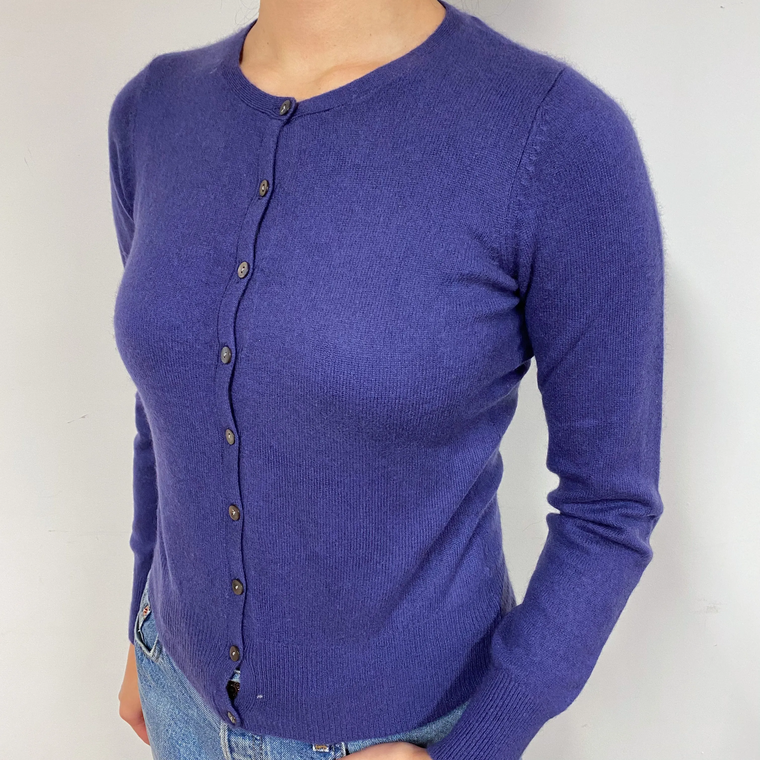 Amethyst Purple Cashmere Crew Neck Cardigan Small