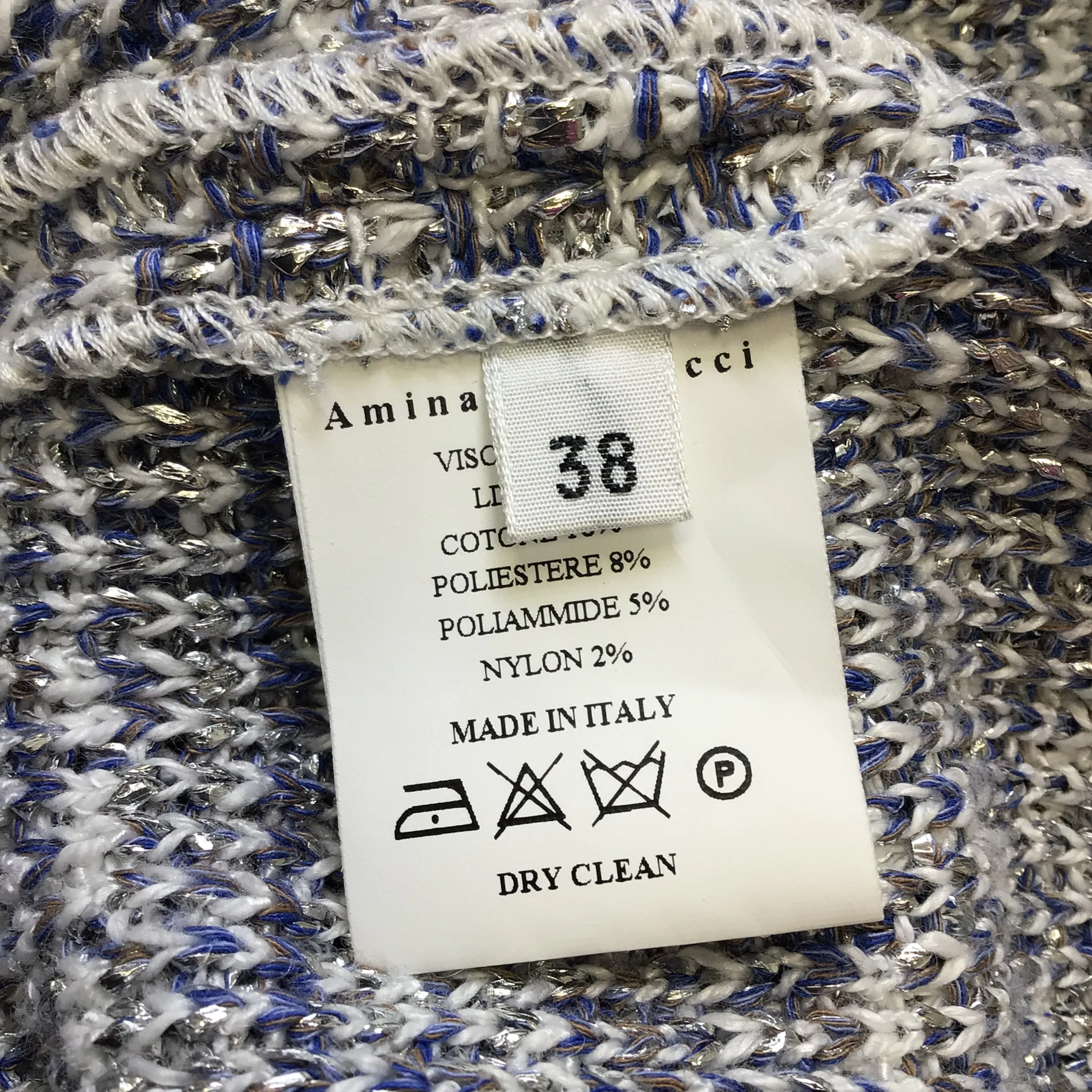 Amina Rubinacci Blue / White / Silver Metallic Knit Long Cardigan Sweater