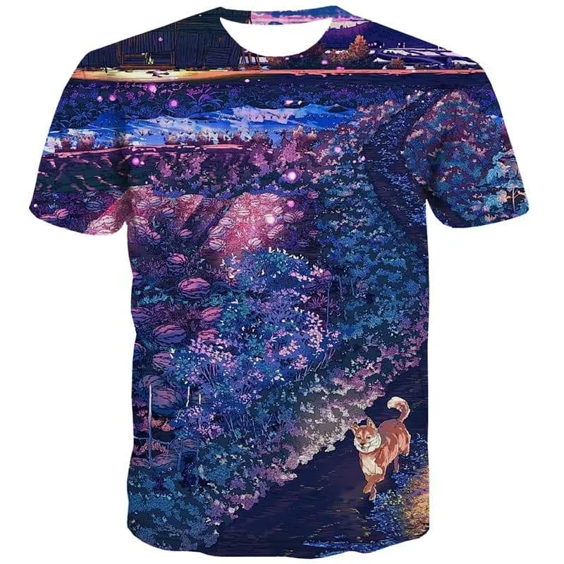 Animal T-shirt Men Flower Shirt Print Colorful Tshirts Casual Graffiti T-shirts Graphic Harajuku Tshirt Anime