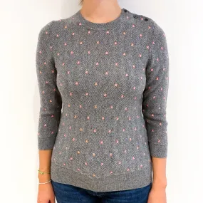 Ash Grey and Coral Cashmere Crew Neck Jumper Small