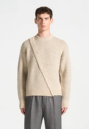 Asymmetric Brushed Wool Knit Jumper - Beige