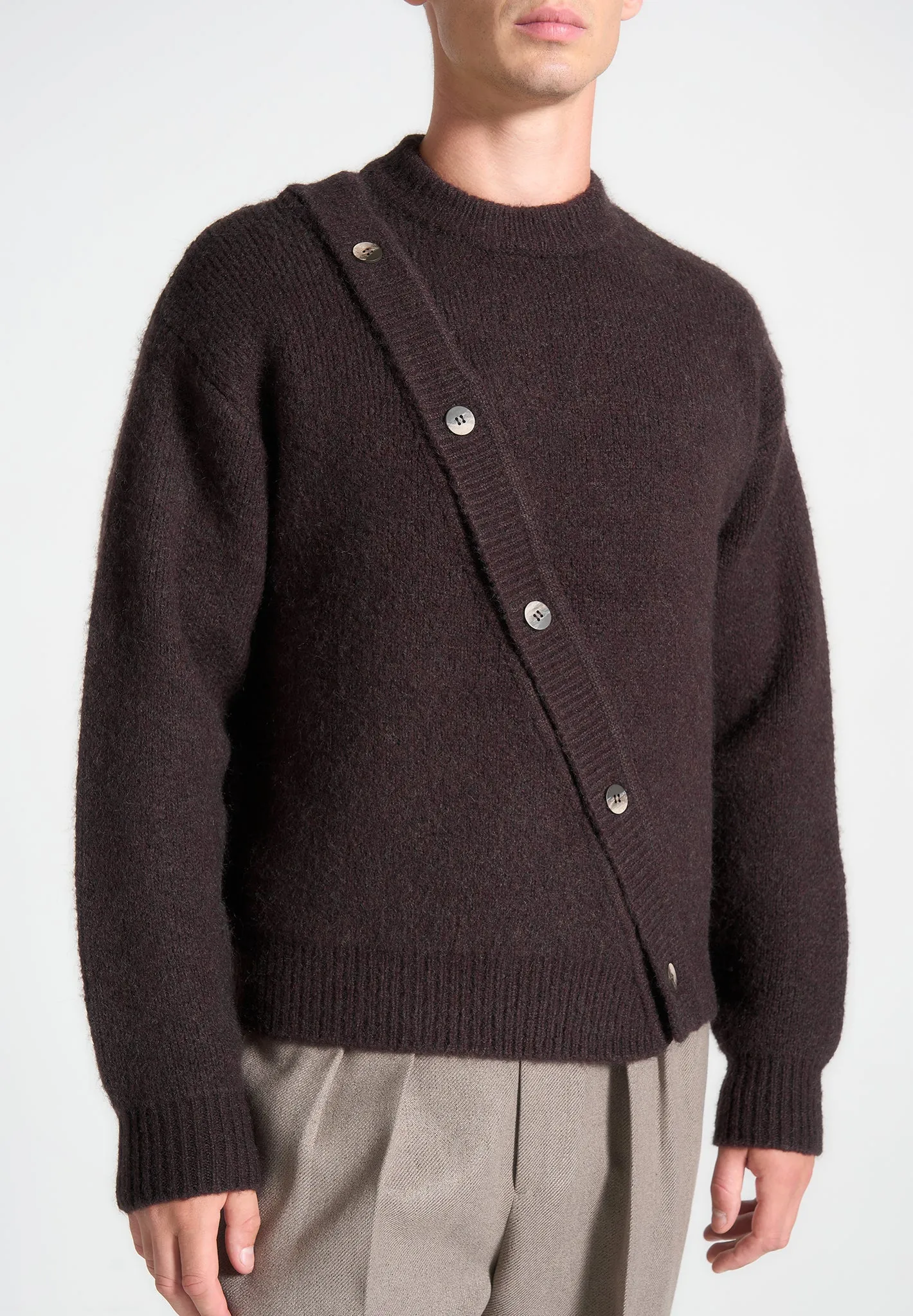 Asymmetric Brushed Wool Knit Jumper - Brown