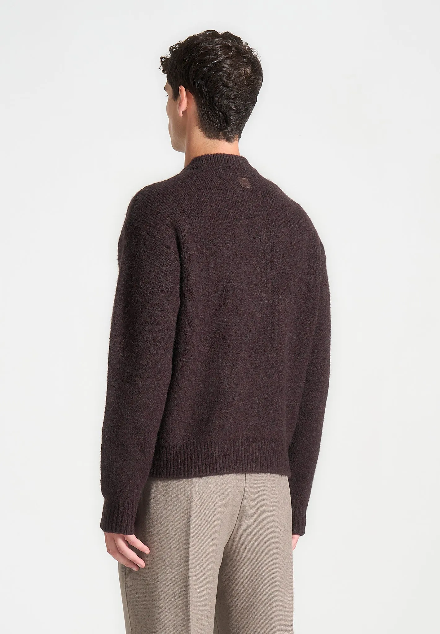 Asymmetric Brushed Wool Knit Jumper - Brown