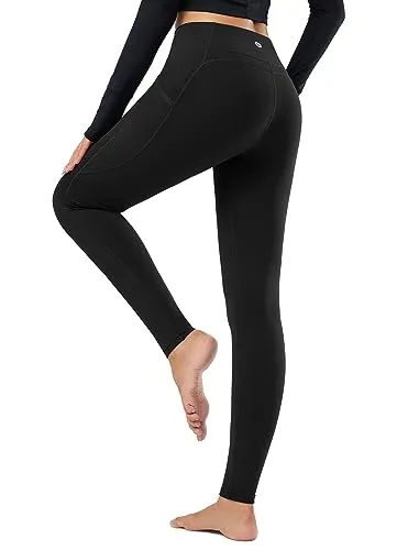 BALEAF Leggings for Women Fleece Lined Thermal Warm Winter Tights High Waisted Thick Yoga Pants Cold Weather Inner Pocket Light Blue S