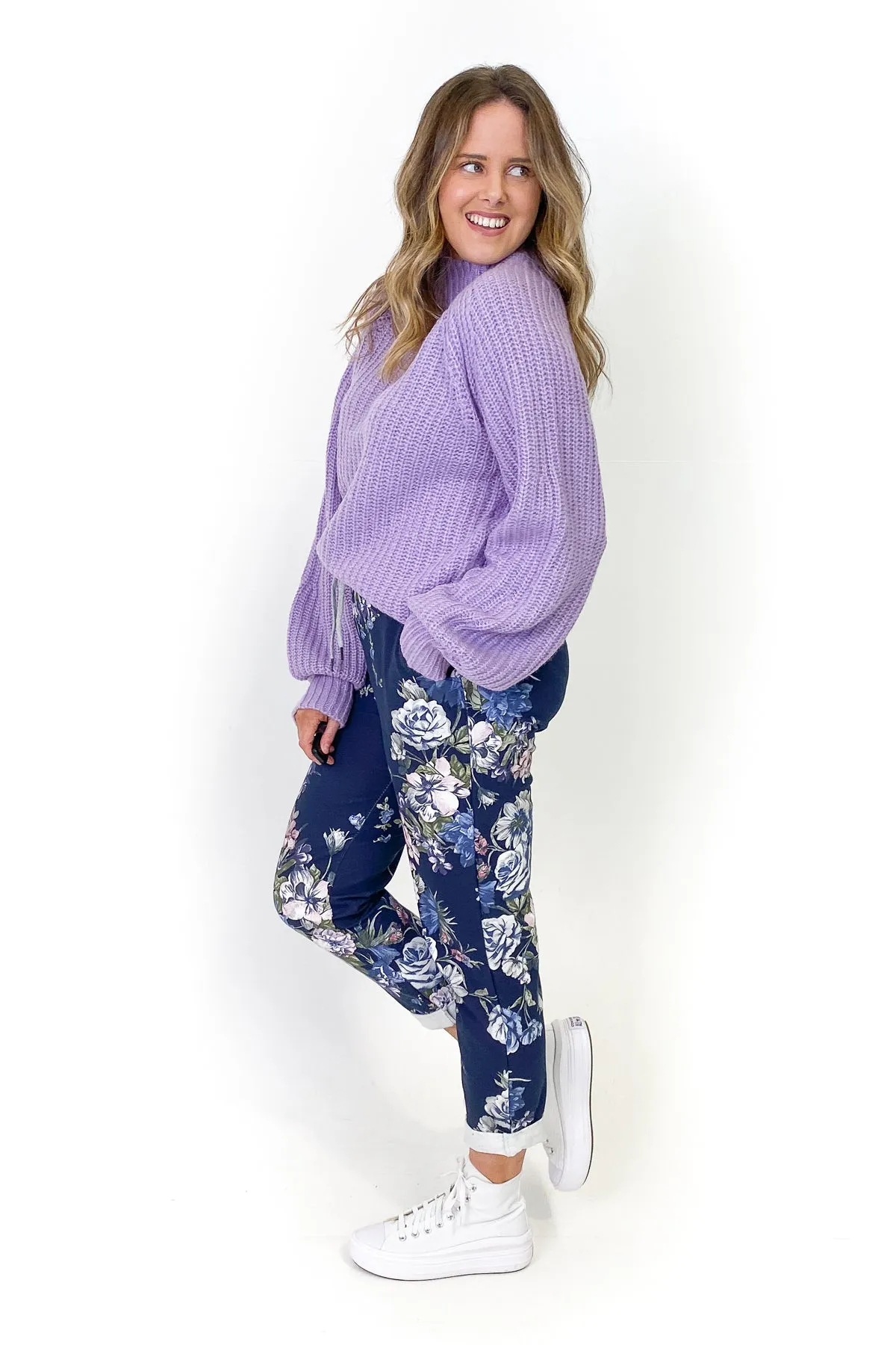 Beau Denver Floral Navy Trousers