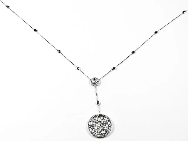 Beautiful Long Layered Mix Shape CZ Elegant Style Silver Necklace