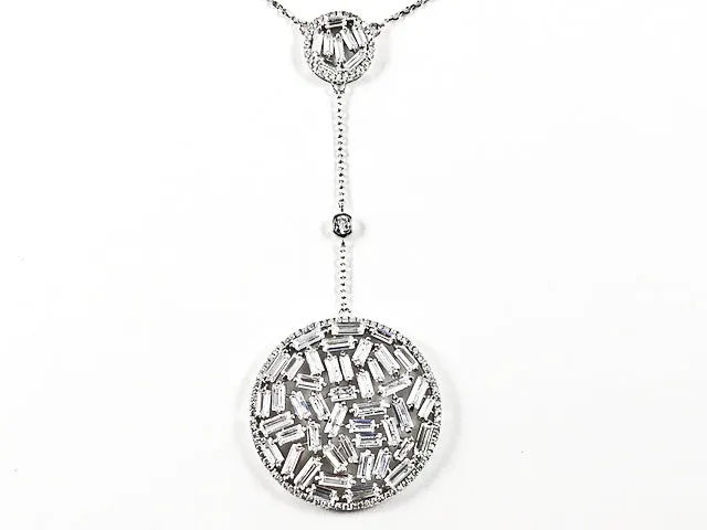 Beautiful Long Layered Mix Shape CZ Elegant Style Silver Necklace