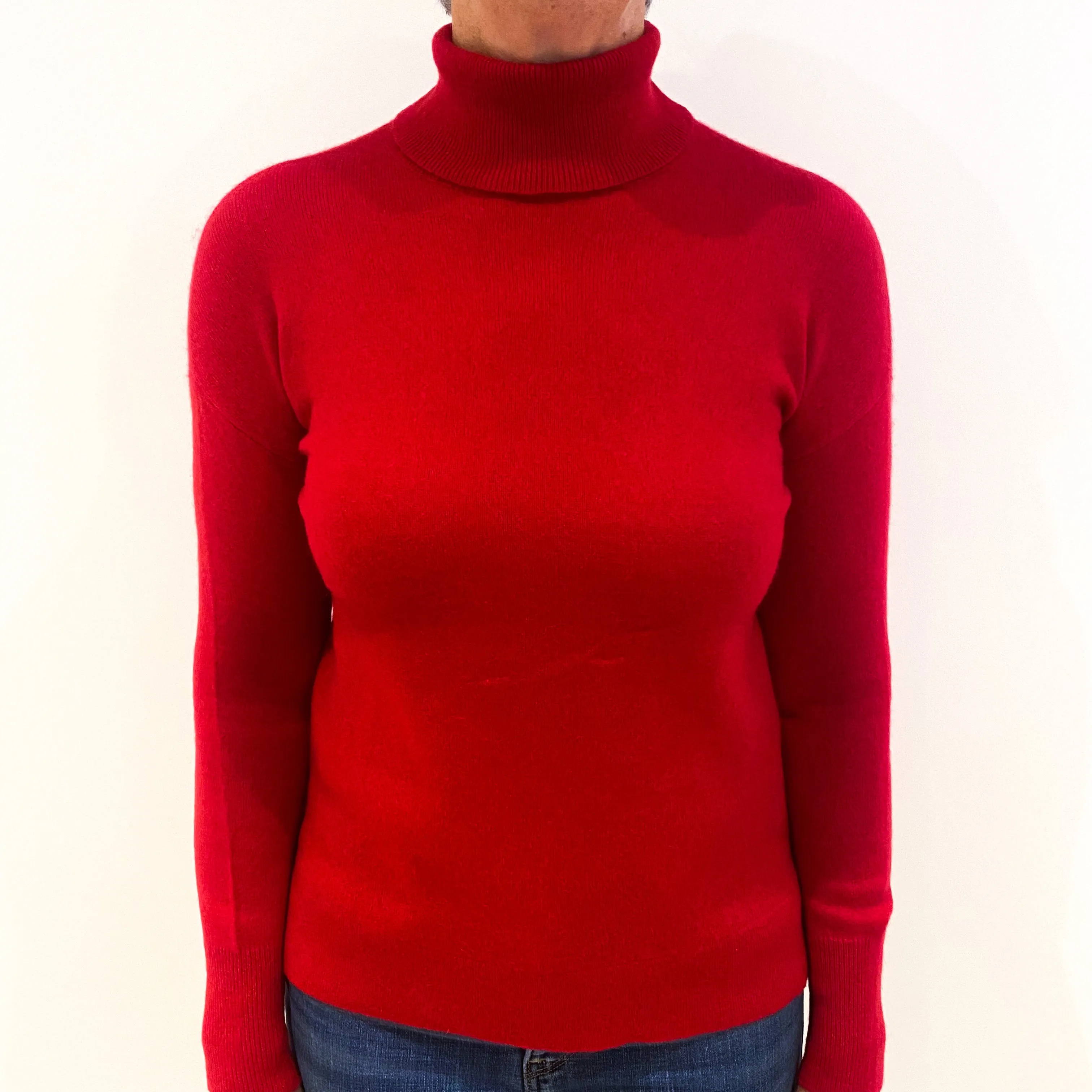 Berry Red Split Hem Cashmere Polo Neck Jumper Medium