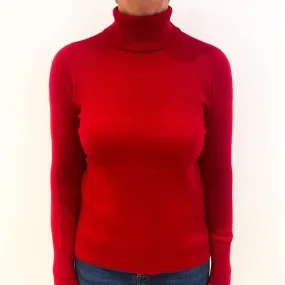 Berry Red Split Hem Cashmere Polo Neck Jumper Medium