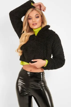 Black Borg Zip Front Crop Jacket - Kazi