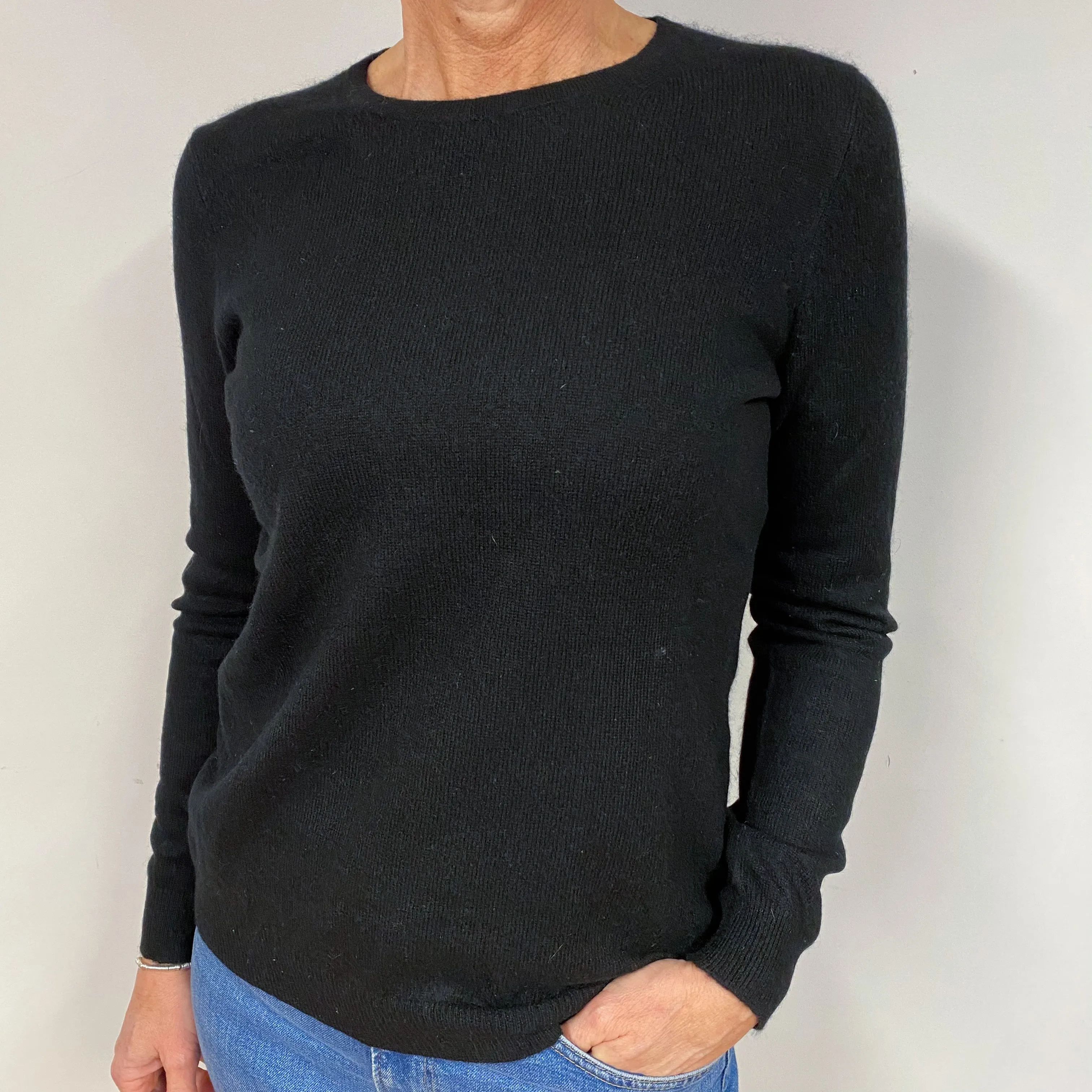 Black Cashmere Crew Neck Jumper Medium Slim