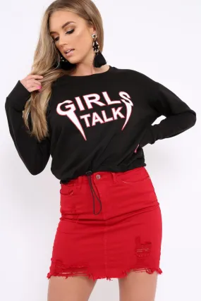 Black Crew Neck Girls Talk Jumper - Yasna