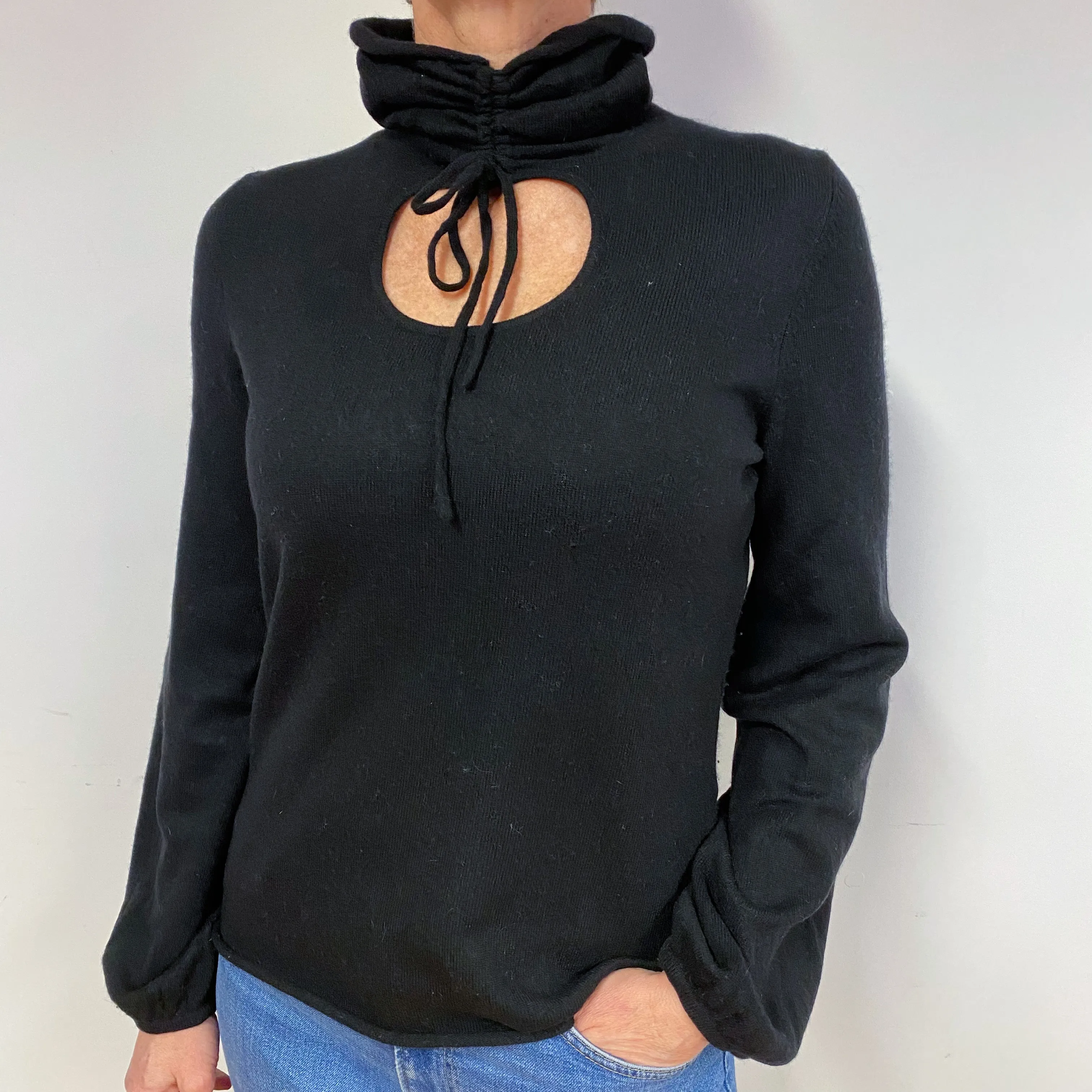 Black Cut-Out Cashmere Polo Neck Jumper Medium