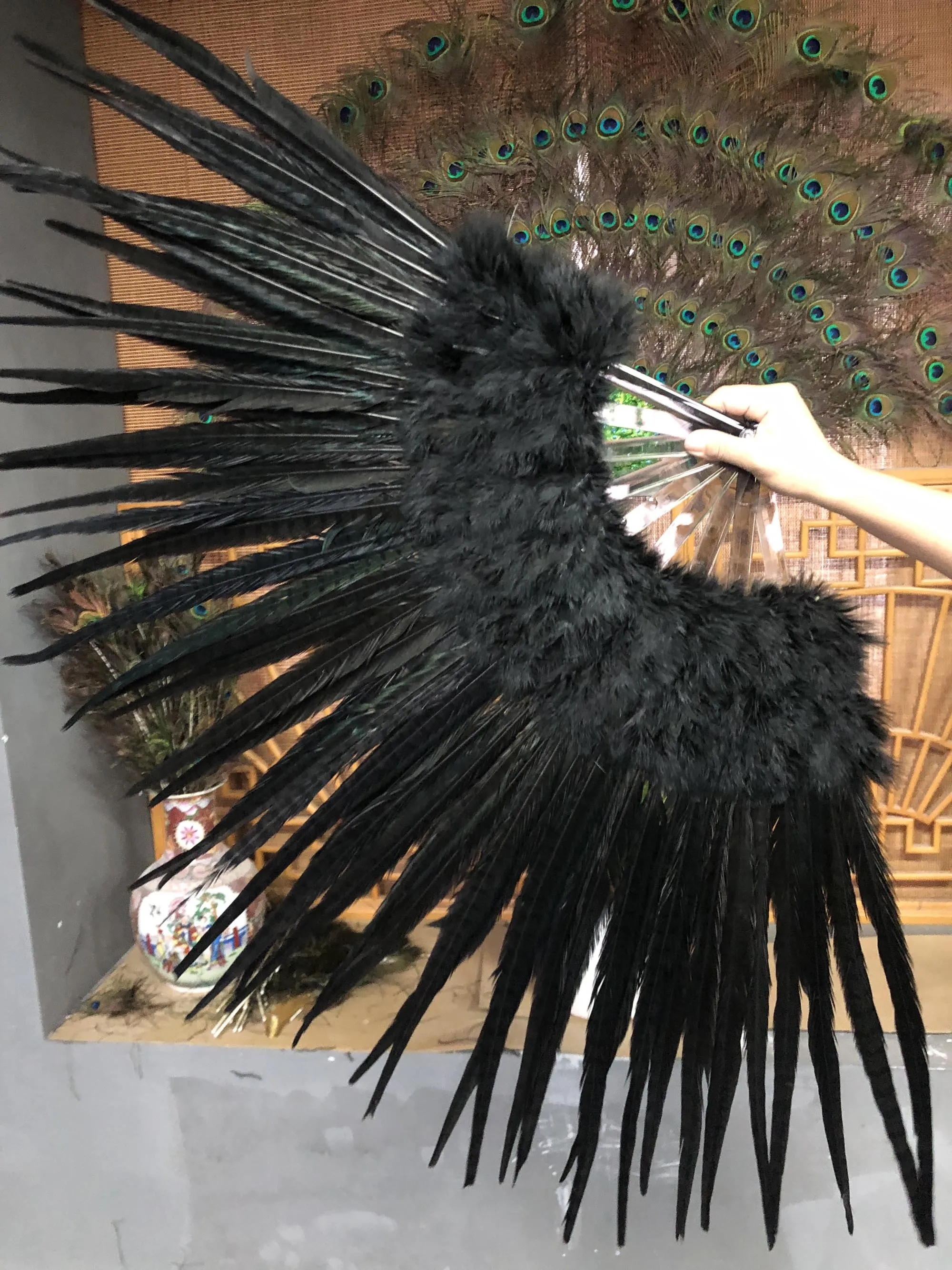 Black Marabou & Pheasant Feather Fan