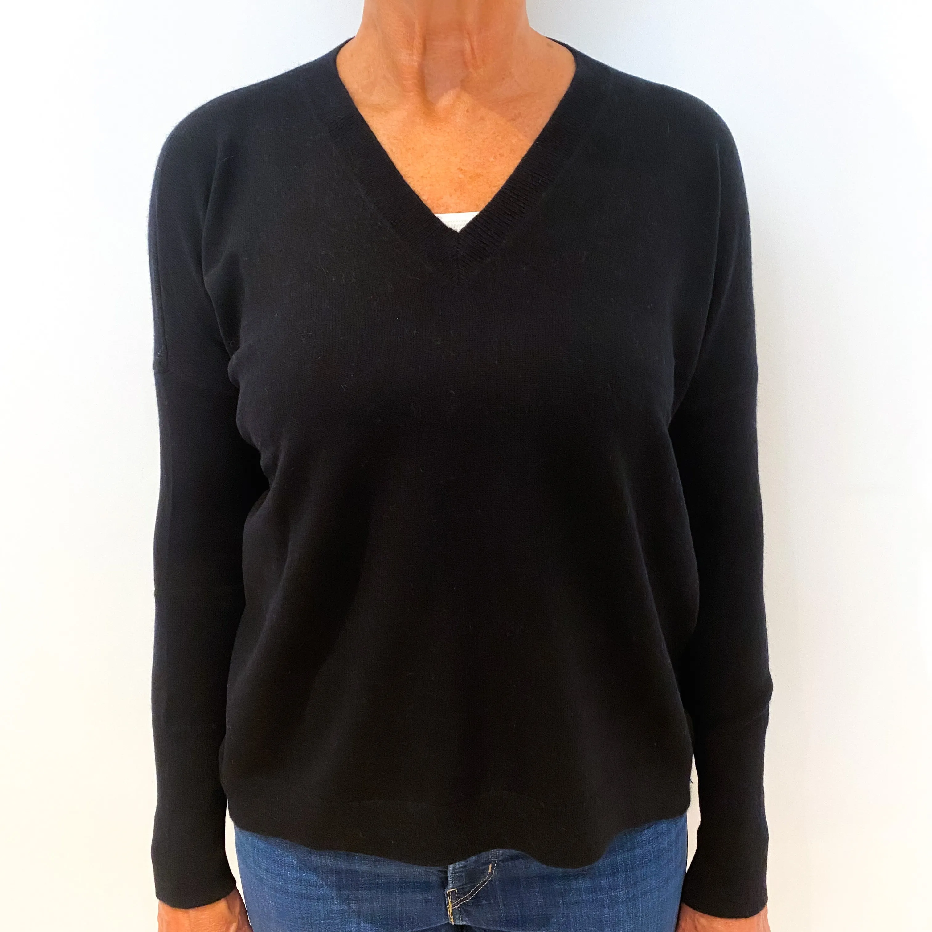 Black Slouchy Batwing Cashmere V-Neck Jumper Medium