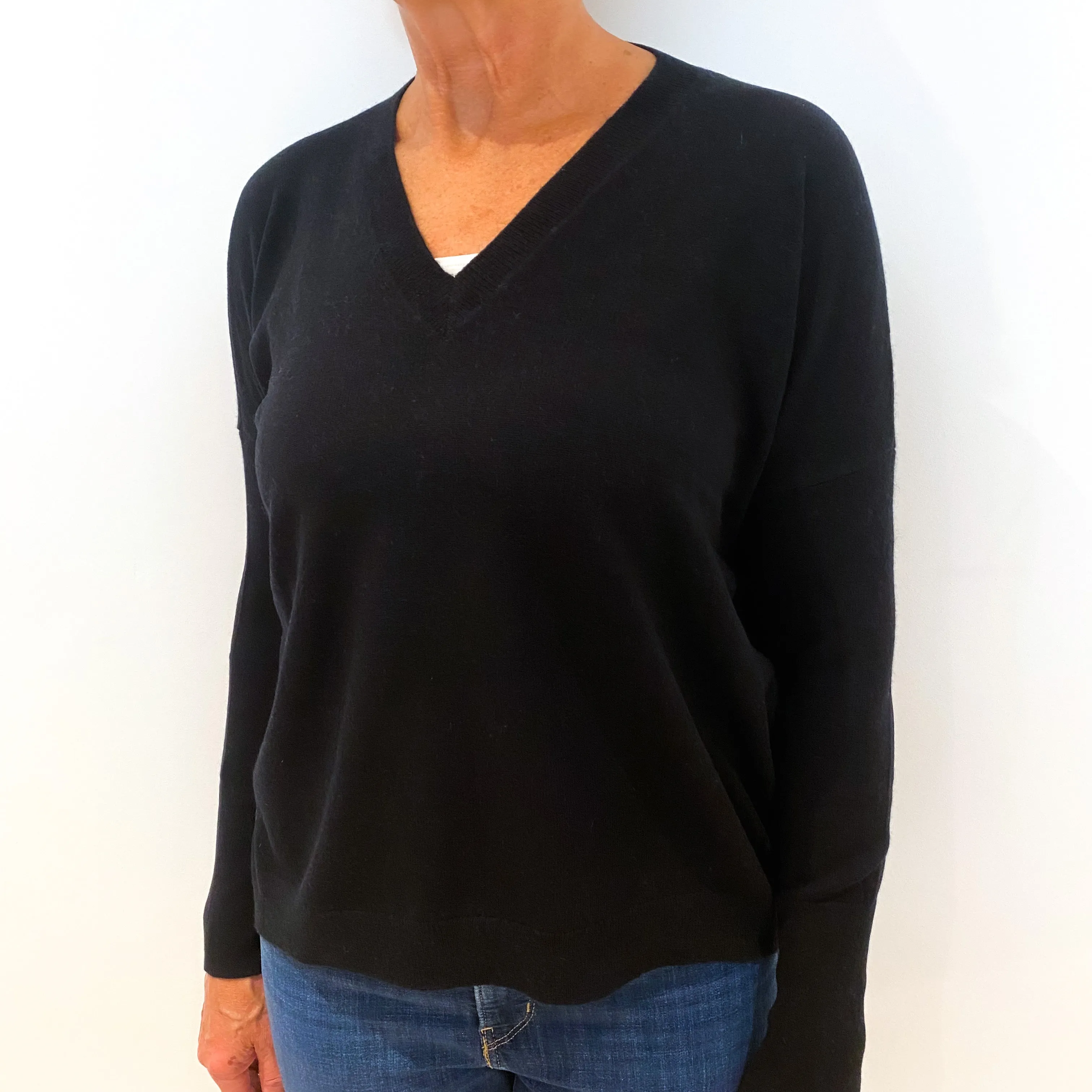 Black Slouchy Batwing Cashmere V-Neck Jumper Medium