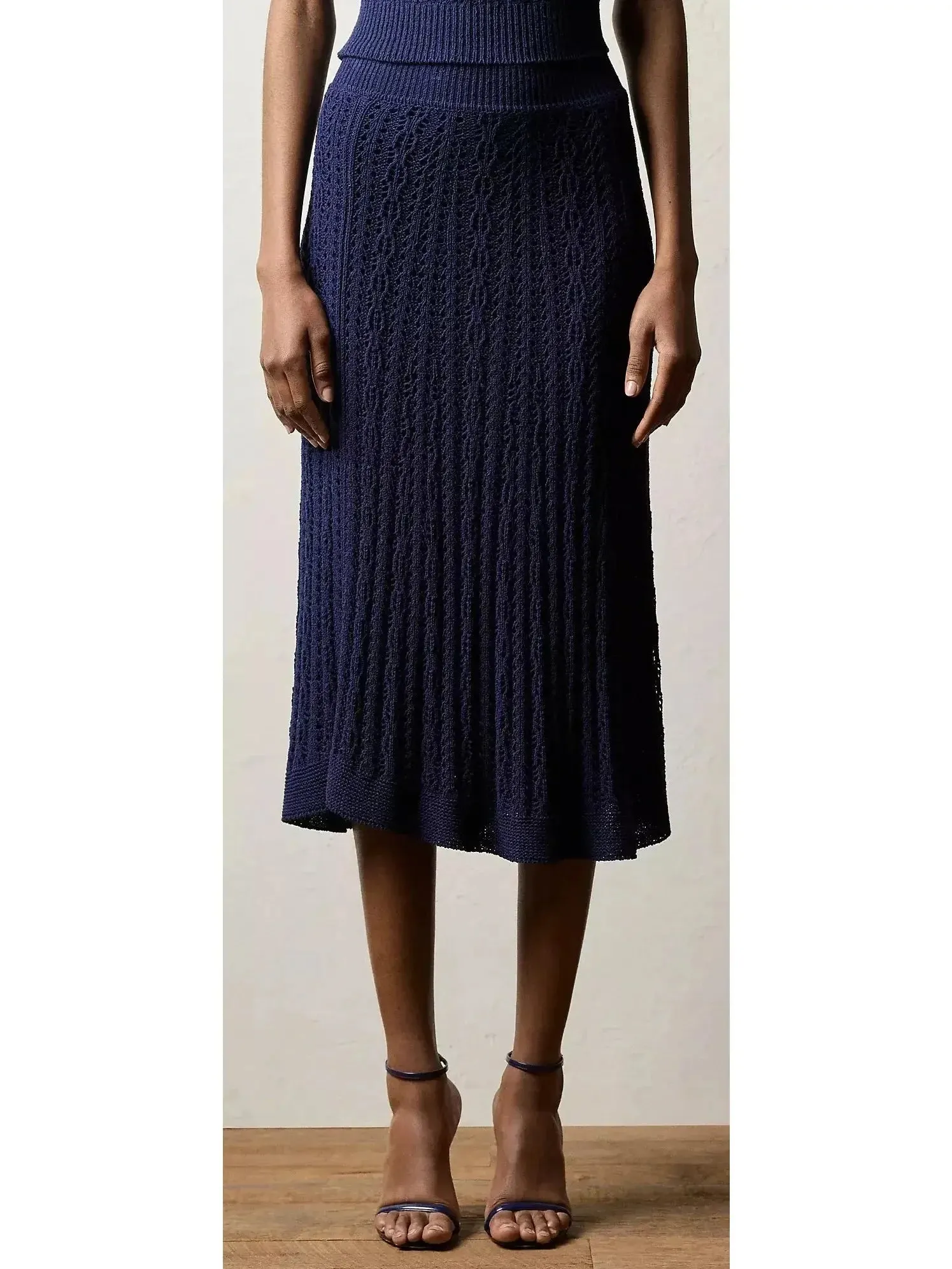 Boucle Short-Sleeve Polo Jumper and Skirt Set, Navy Blue