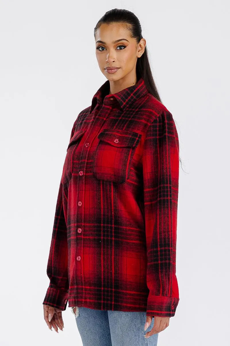 Boyfriend Oversized Soft Flannel Shacket Red Black Plaid