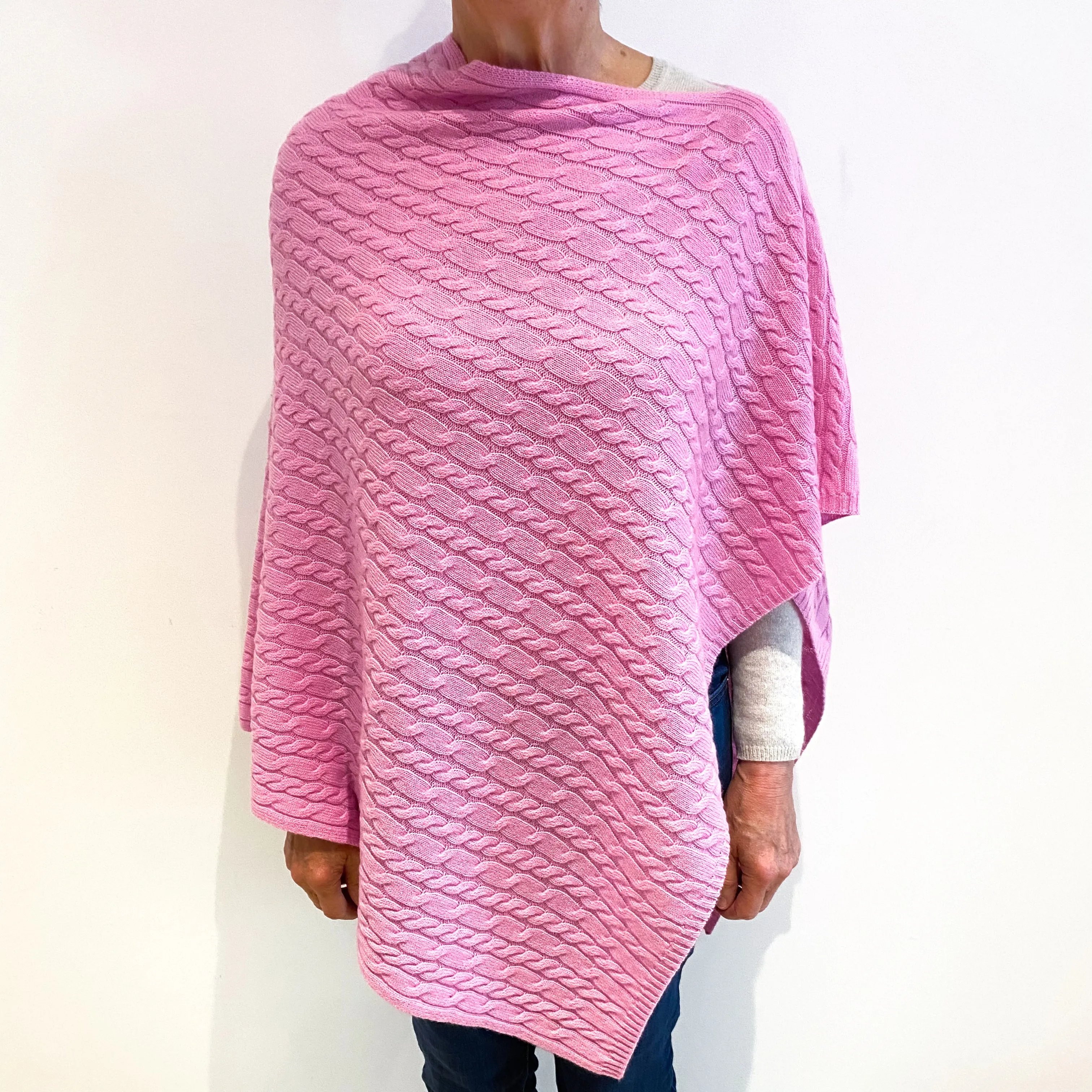 Brand New Scottish Candy Pink Cashmere Cable Poncho One Size