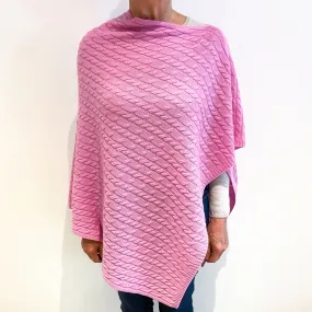 Brand New Scottish Candy Pink Cashmere Cable Poncho One Size