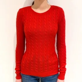 Bright Coral Cable Knit Crew Neck Jumper Extra Small