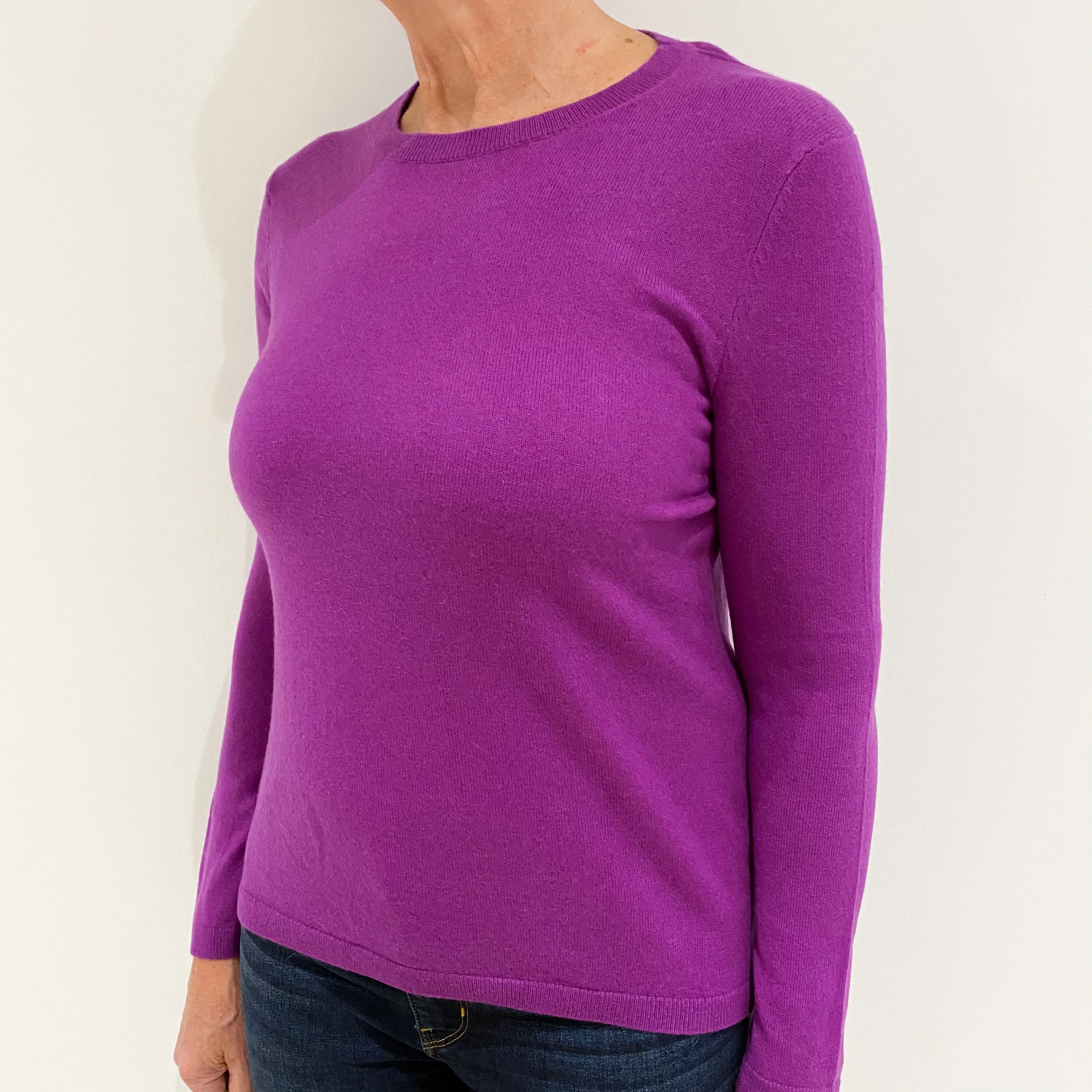 Bright Violet Purple Cashmere Crew Neck Jumper Medium