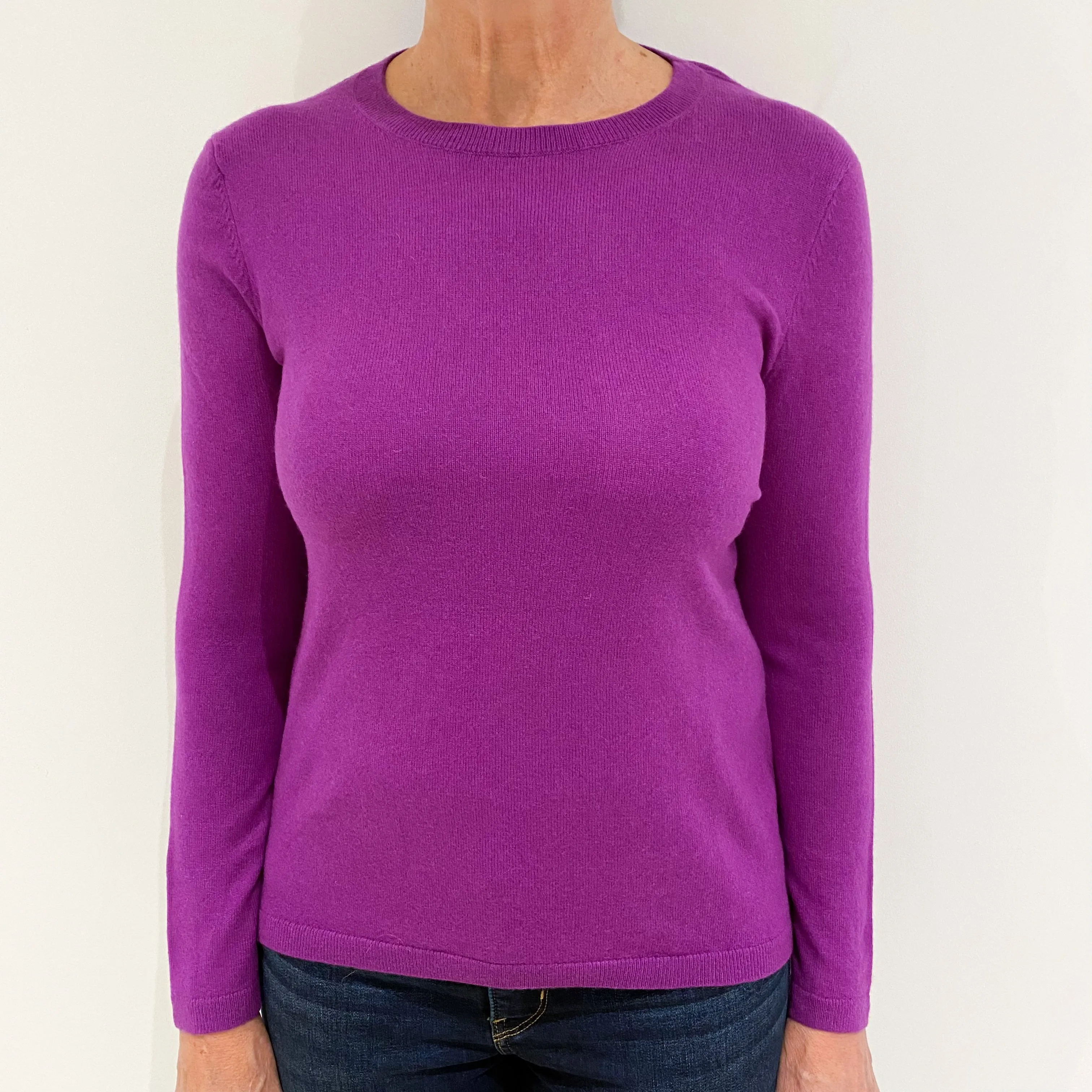 Bright Violet Purple Cashmere Crew Neck Jumper Medium