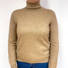 Camel Brown Cashmere Polo Neck Jumper Large