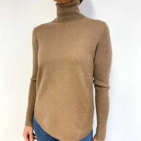 Camel Brown Cashmere Polo Neck Jumper Medium