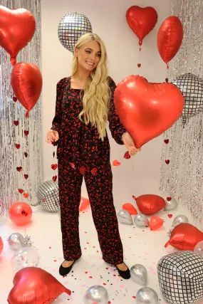 CECILIE-PANTS - BLACK RED BOW