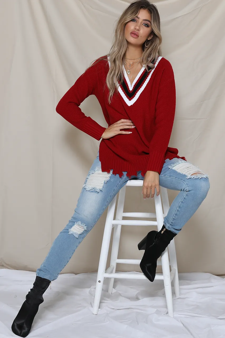 Cheerleader red white black sweater