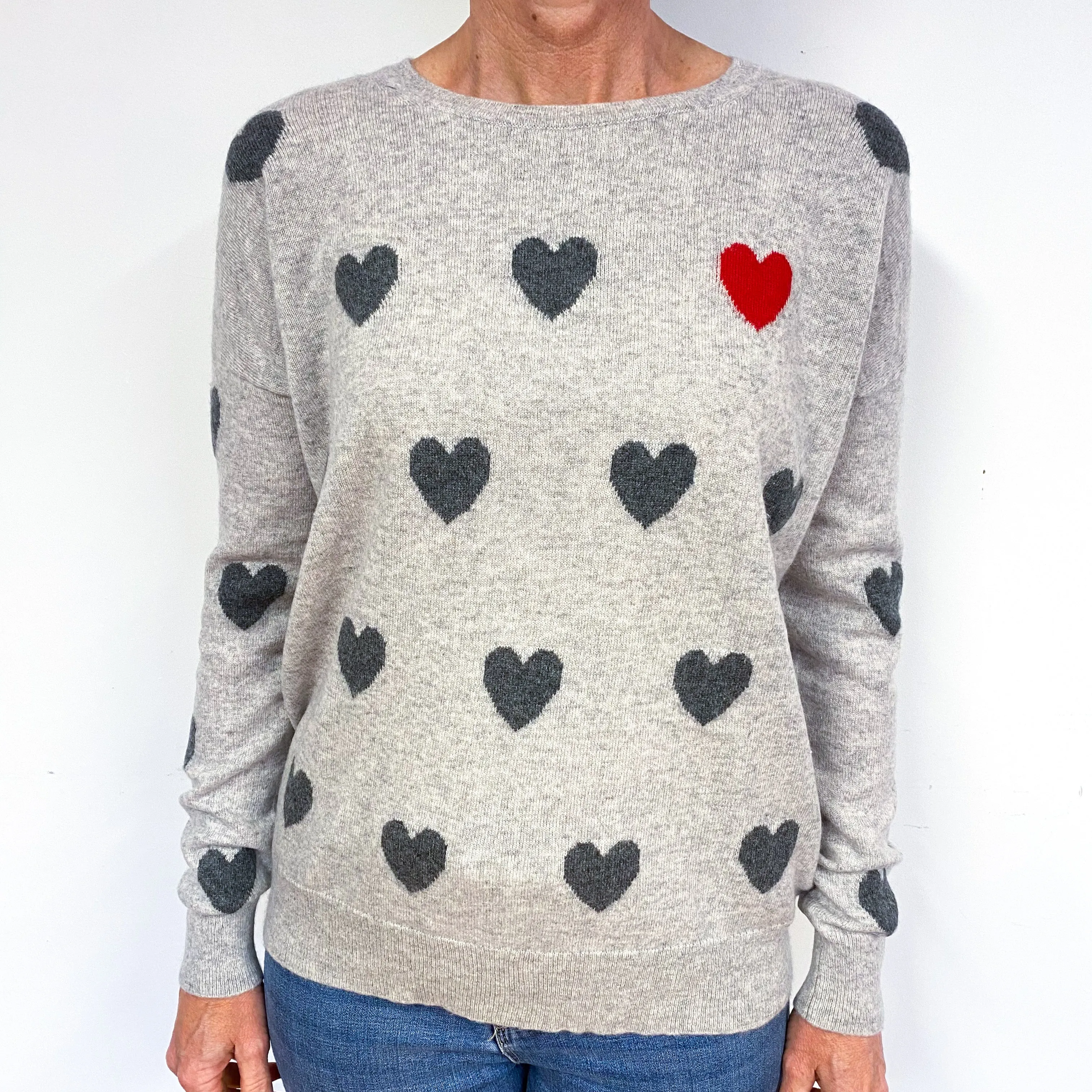 Christian Siriano Smoke Grey Love Heart Cashmere Crew Neck Jumper Medium