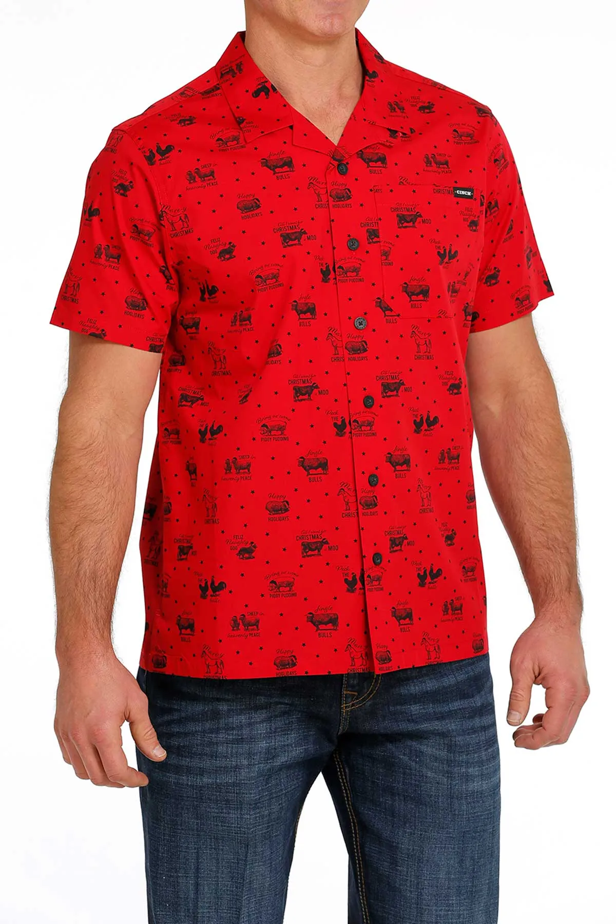 Cinch Men's Jingle Bulls Short Sleeve Christmas Camp Shirt