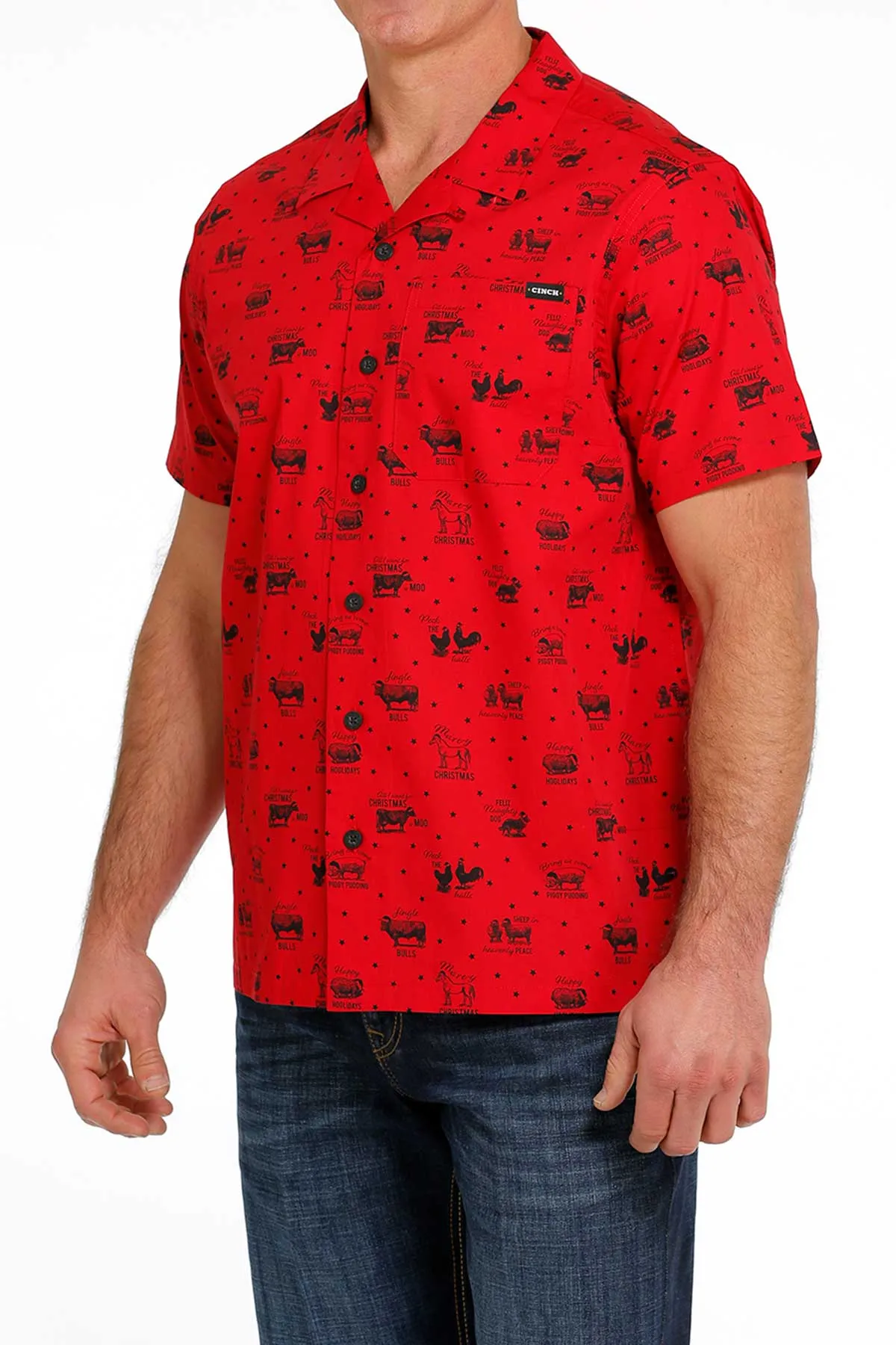 Cinch Men's Jingle Bulls Short Sleeve Christmas Camp Shirt