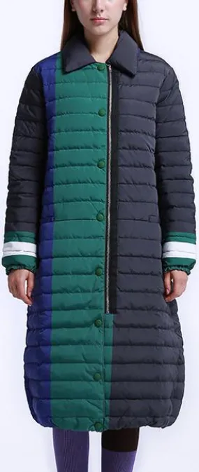 Color-Block Paneled Puffer Down Coat