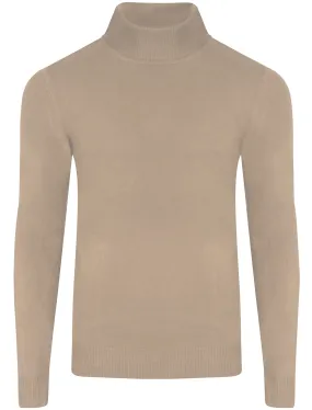 Craig Roll Neck Knitted Jumper in Stone - Kensington Eastside