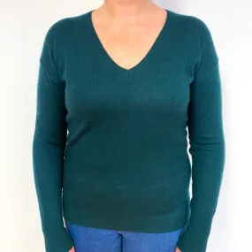 Dark Forest Green Cashmere V-Neck Jumper Large