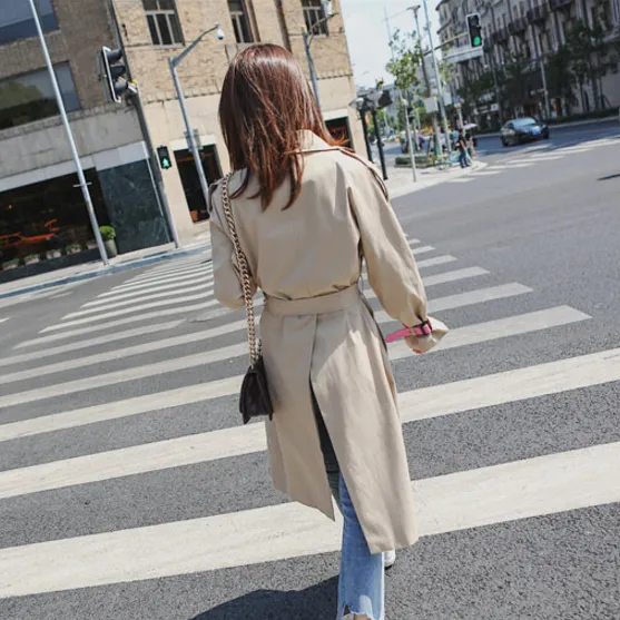 Double Breasted Hasp Lapel Long Overcoat Coat