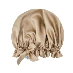 Double Layer Women Silk Hair Bonnet 100% Mulberry Silk Turban - Champagne Gold - Medium to Large