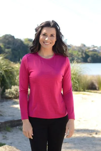 EBAS503.COLOUR.A-H MERINO JUMPER SATIN ELASTIC TRIM ROUND NECK